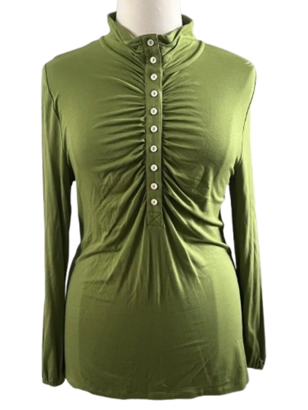 Olive Green Ruched Henley Turtleneck